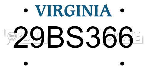 29BS366 Virginia License Plate