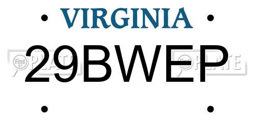 29BWEP Virginia License Plate