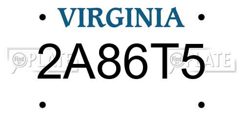 2A86T5 Virginia License Plate