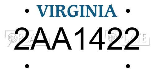 2AA1422 Virginia License Plate