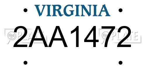 2AA1472 Virginia License Plate