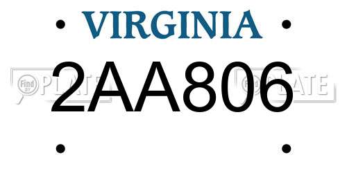 2AA806 Virginia License Plate