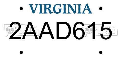2AAD615 Virginia License Plate
