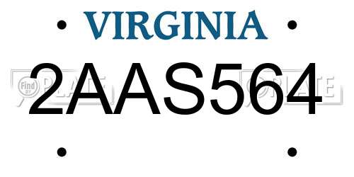 2AAS564 Virginia License Plate