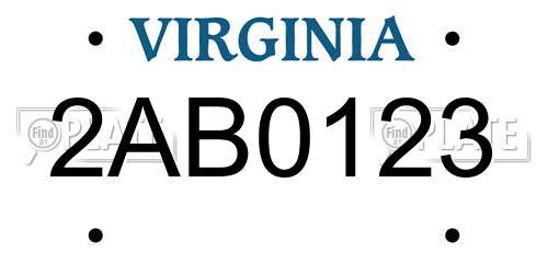 2AB0123 Virginia License Plate