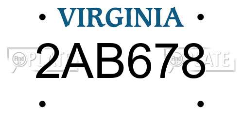 2AB678 Virginia License Plate