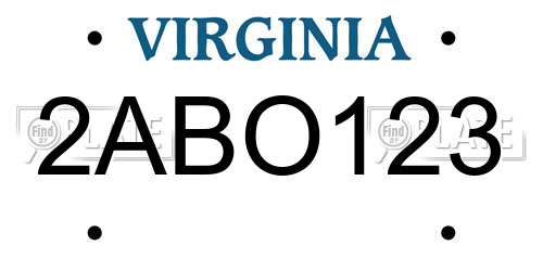 2ABO123 Virginia License Plate