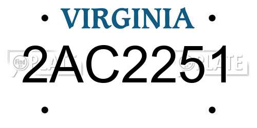 2AC2251 Virginia License Plate
