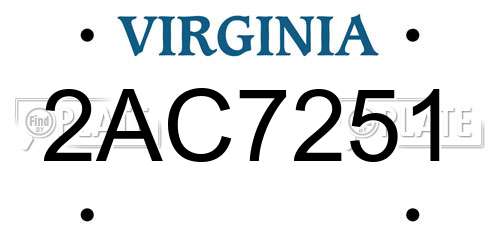 2AC7251 Virginia License Plate