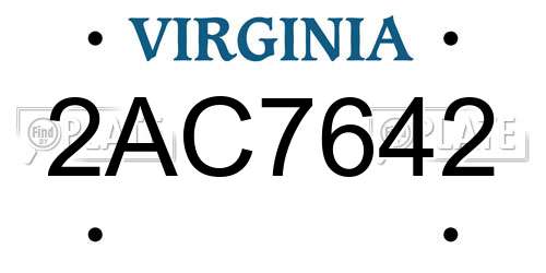 2AC7642 Virginia License Plate