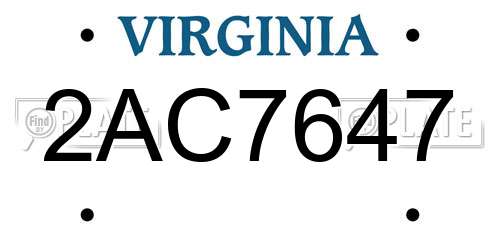 2AC7647 Virginia License Plate