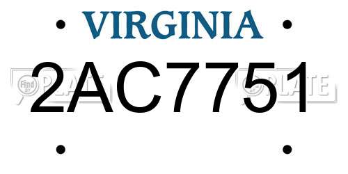 2AC7751 Virginia License Plate