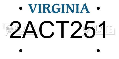 2ACT251 Virginia License Plate