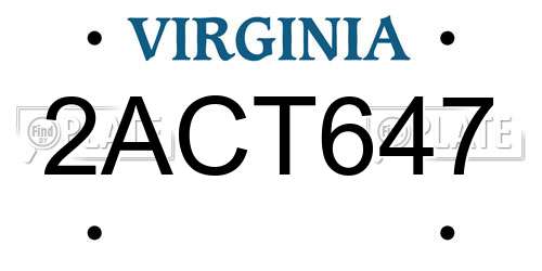 2ACT647 Virginia License Plate