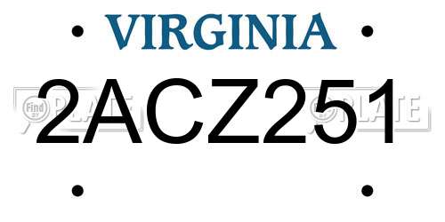 2ACZ251 Virginia License Plate