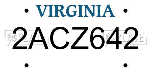 2ACZ642 Virginia License Plate