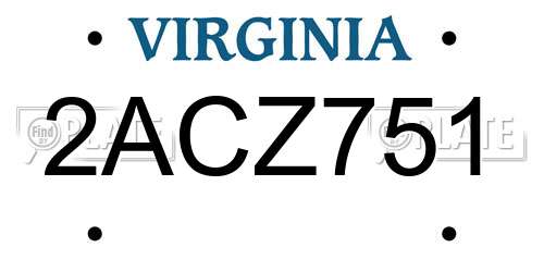 2ACZ751 Virginia License Plate