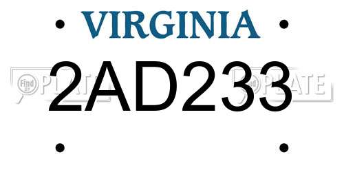 2AD233 Virginia License Plate
