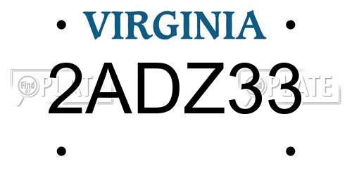 2ADZ33 Virginia License Plate