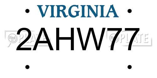 2AHW77 Virginia License Plate