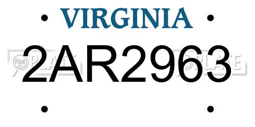 2AR2963 Virginia License Plate