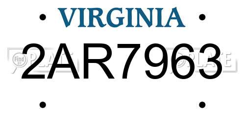 2AR7963 Virginia License Plate