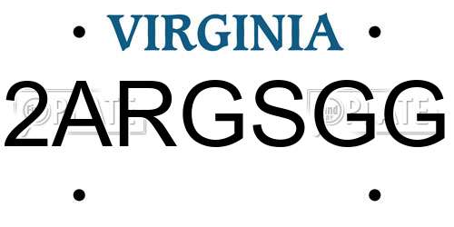 2ARGSGG Virginia License Plate