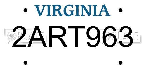 2ART963 Virginia License Plate
