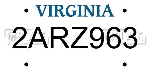 2ARZ963 Virginia License Plate