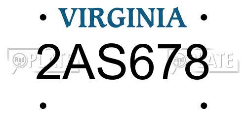 2AS678 Virginia License Plate