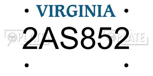 2AS852 Virginia License Plate