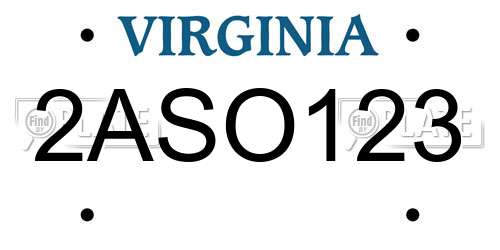 2ASO123 Virginia License Plate