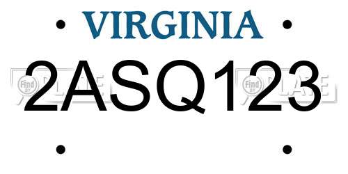 2ASQ123 Virginia License Plate