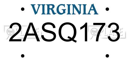 2ASQ173 Virginia License Plate