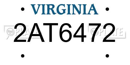 2AT6472 Virginia License Plate