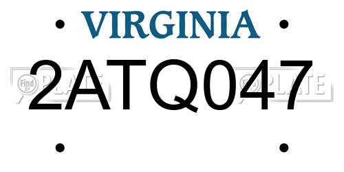 2ATQ047 Virginia License Plate