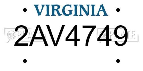 2AV4749 Virginia License Plate