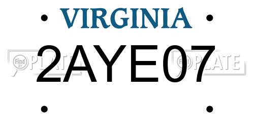 2AYE07 Virginia License Plate