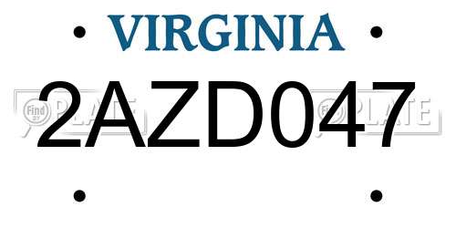 2AZD047 Virginia License Plate