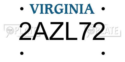 2AZL72 Virginia License Plate