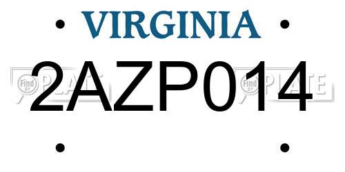 2AZP014 Virginia License Plate