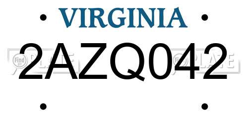 2AZQ042 Virginia License Plate