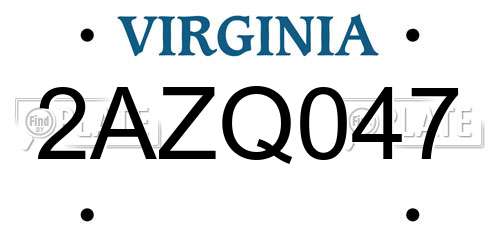 2AZQ047 Virginia License Plate