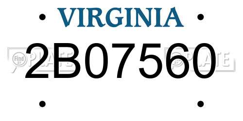 2B07560 Virginia License Plate
