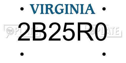 2B25R0 Virginia License Plate