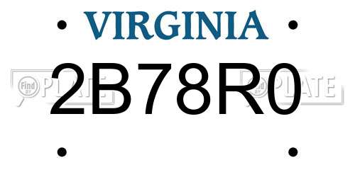 2B78R0 Virginia License Plate