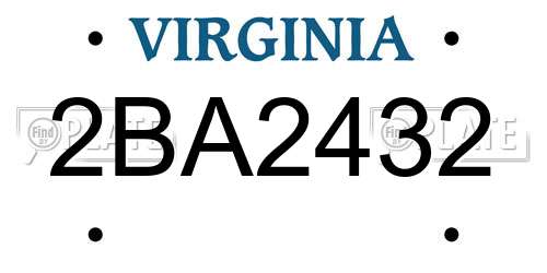 2BA2432 Virginia License Plate
