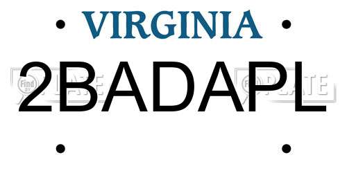 2BADAPL Virginia License Plate