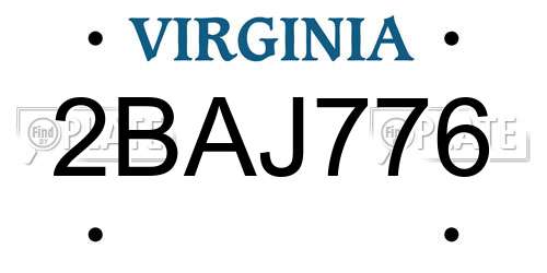2BAJ776 Virginia License Plate