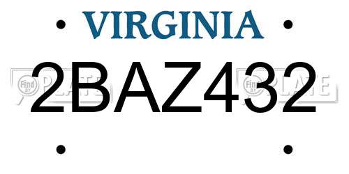 2BAZ432 Virginia License Plate